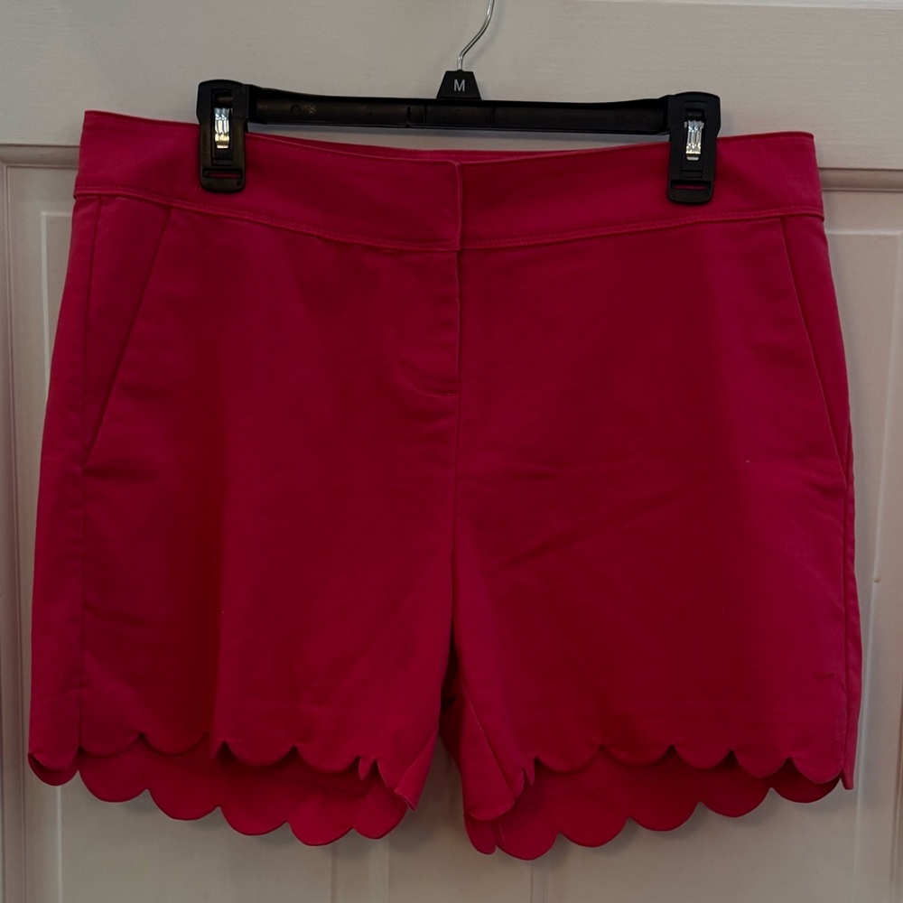 Isaac Mizrahi Hot Pink Scalloped Hem High Waist Shorts size 12